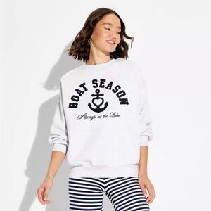 White 'Boat Season' Graphic Sweatshirt NWOT szXXS